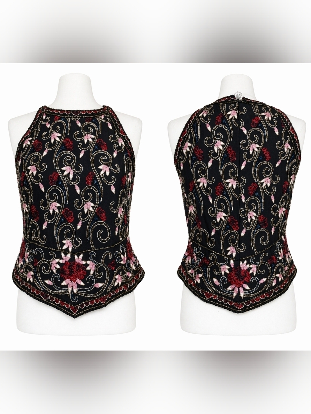 Vintage Papell Boutique floral beaded blouse- PM